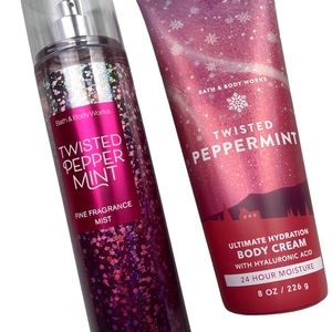 Bath & Body Works TWISTED PEPPERMINT Fragrance Mist Spray & Body Cream Lotion
